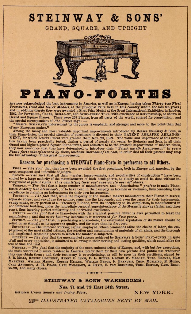 Steinway Piano Advertisement circa 1866