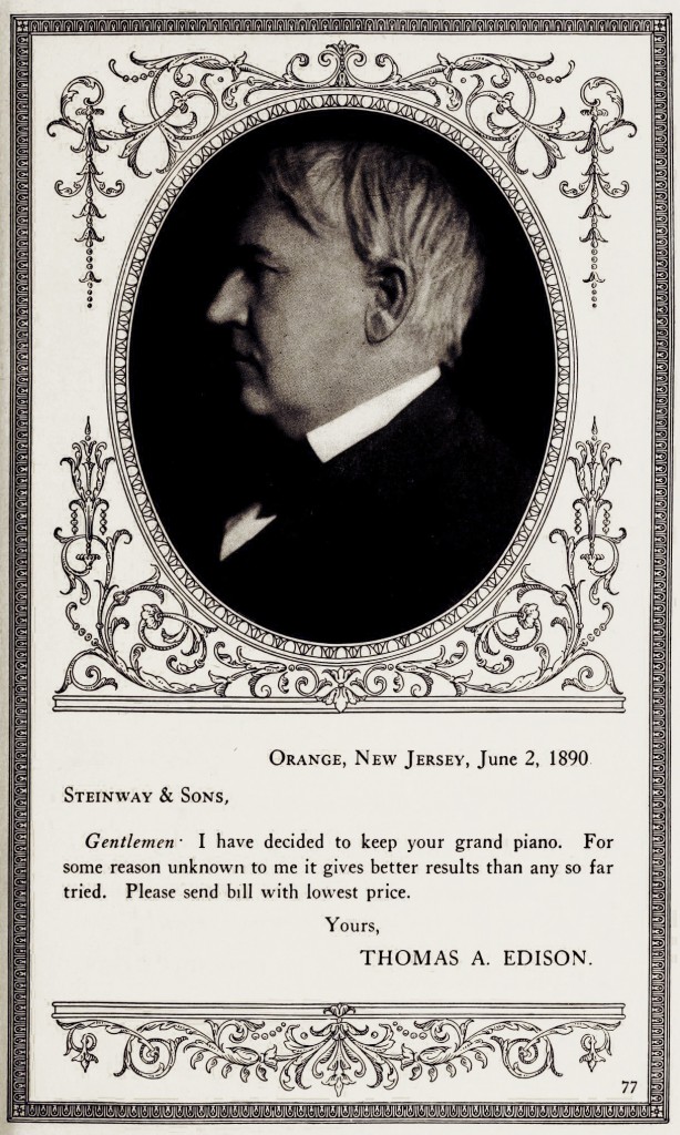 Thomas Edison Letter To Steinway Pianos 1890