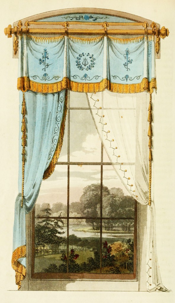 Outdoor View from a Beautifully Decorated Drawing-room Window circa 1816