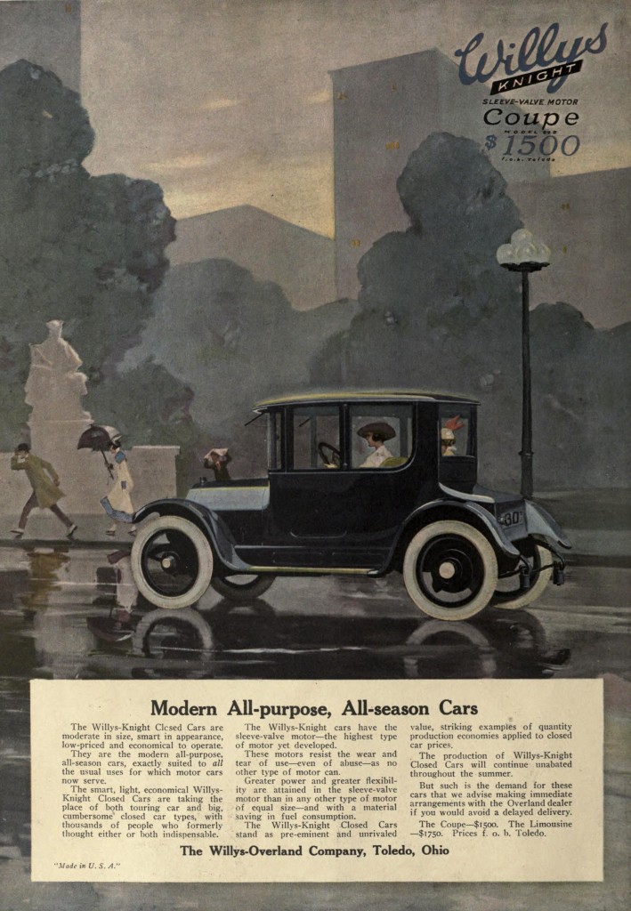 Rain And Car Coupe Scene - Willys Knight Car Advertisement 1916