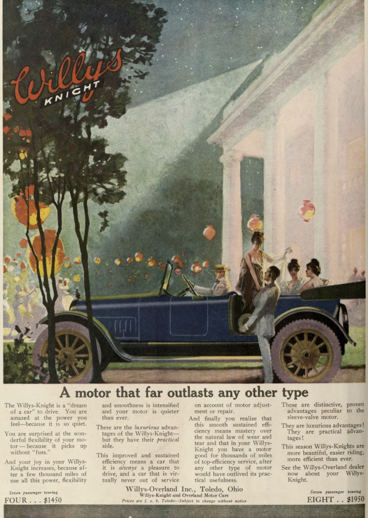 Evening Party Scene with Lights - Willys Knight Car Advertisement 1917