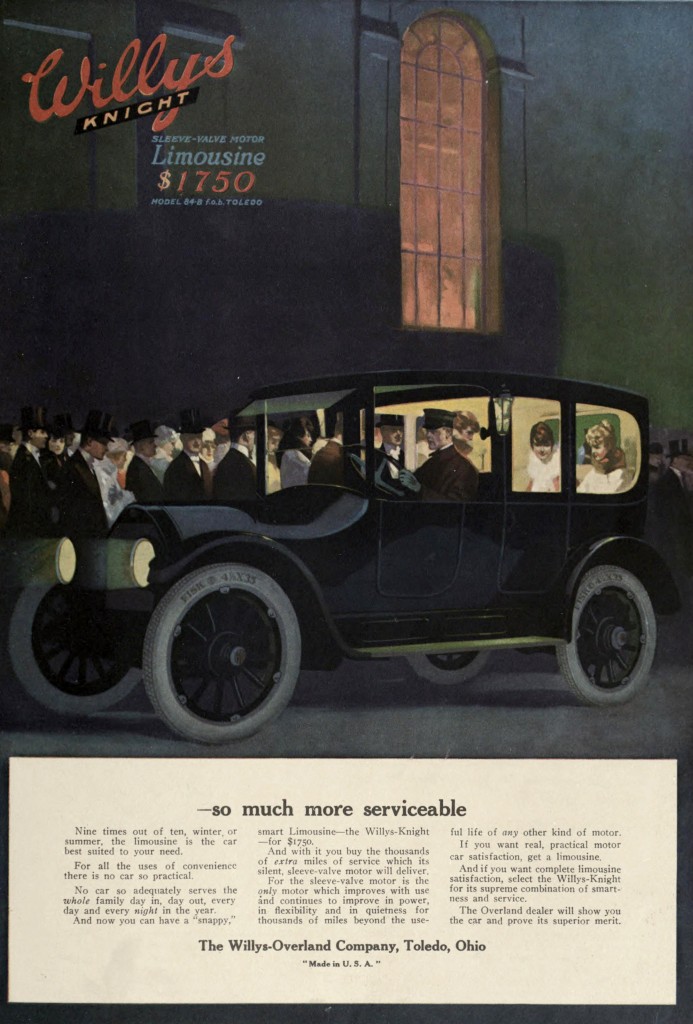 Night Scene with Limousine - Willys Knight Car Advertisement 1916