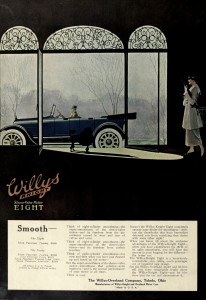 Knight Scene with Silhouettes - Willys Knight Car Advertisement 1917
