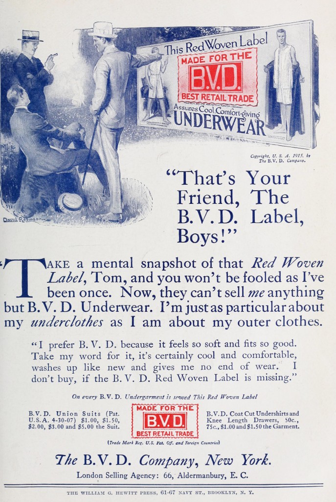 BVD Men's Underwear Advertisement circa 1915 
