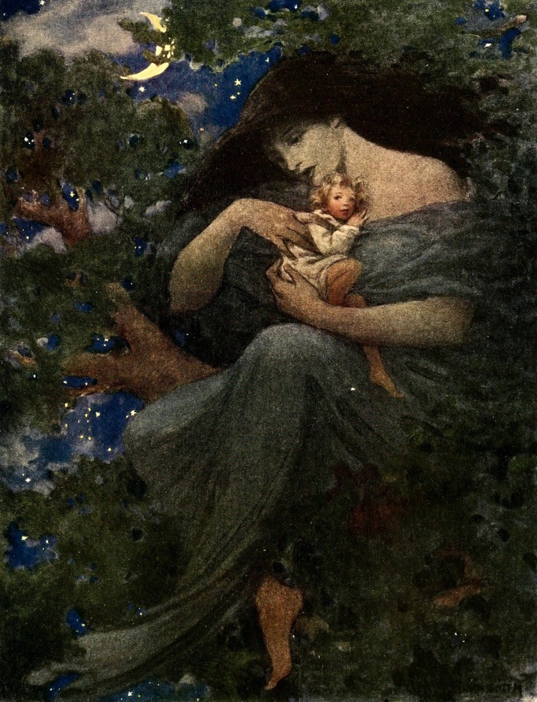 North Wind in Beech Tree with a Child [Diamond] - Jessie Willcox Smith Illustration 1919