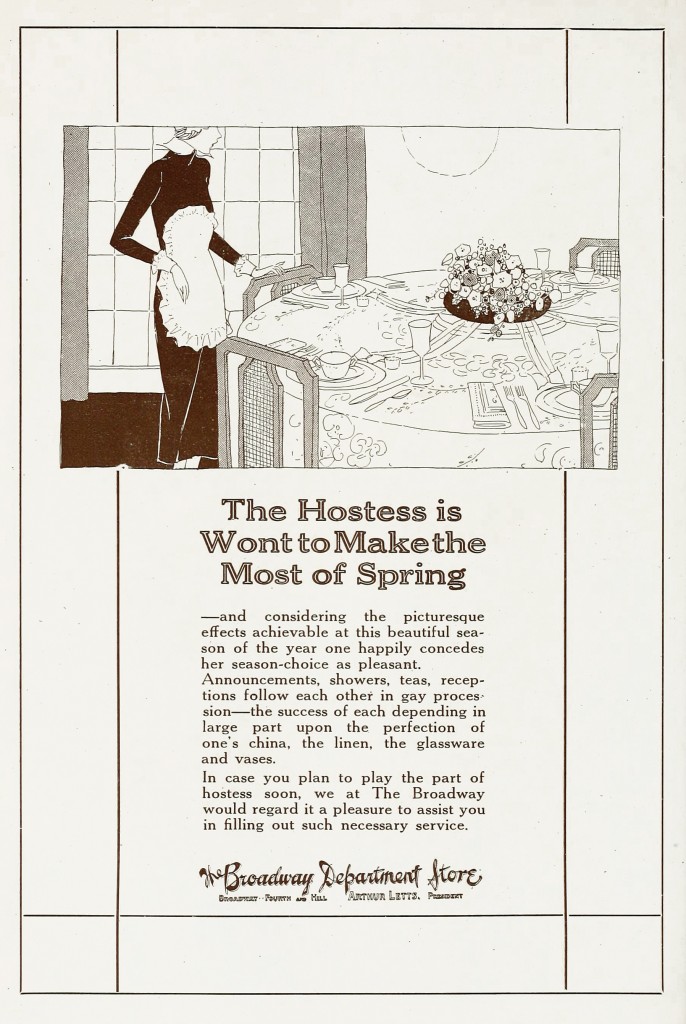 Broadway Department Store Hostess Advertisement circa 1922