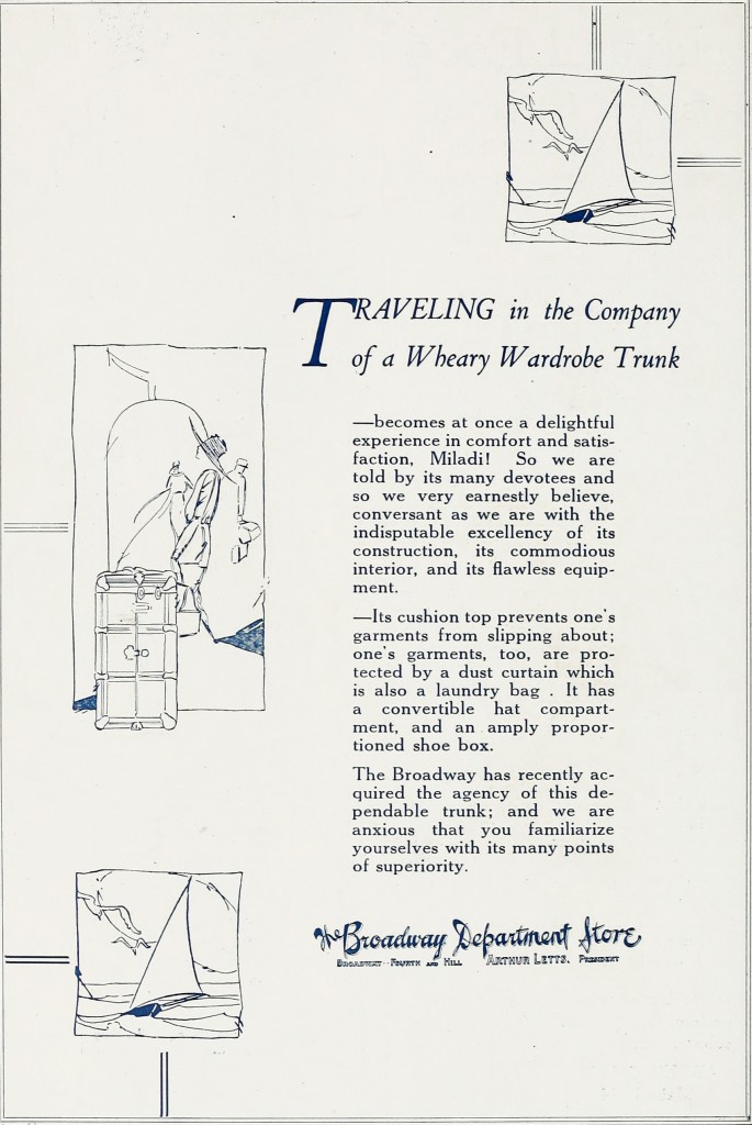 Broadway Department Store Traveling Trunk Advertisement circa 1922