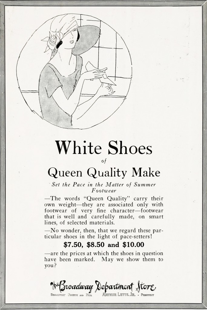 Broadway Department Store White Shoes Advertisement circa 1923