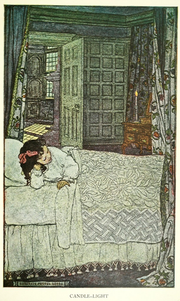 The Candlelight - Girl Admiring the Candlelight - Illustration by Elizabeth Shippen Green