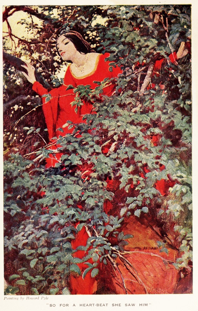 Catherine of  Valois in an Apple Tree - Painting by Howard Pyle circa 1909