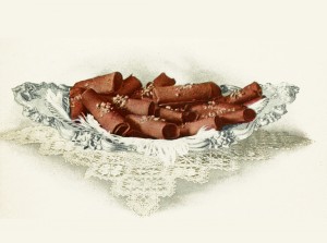 Chocolate Walnut Wafers Recipe Illustration from Lowney's Chocolate circa 1907
