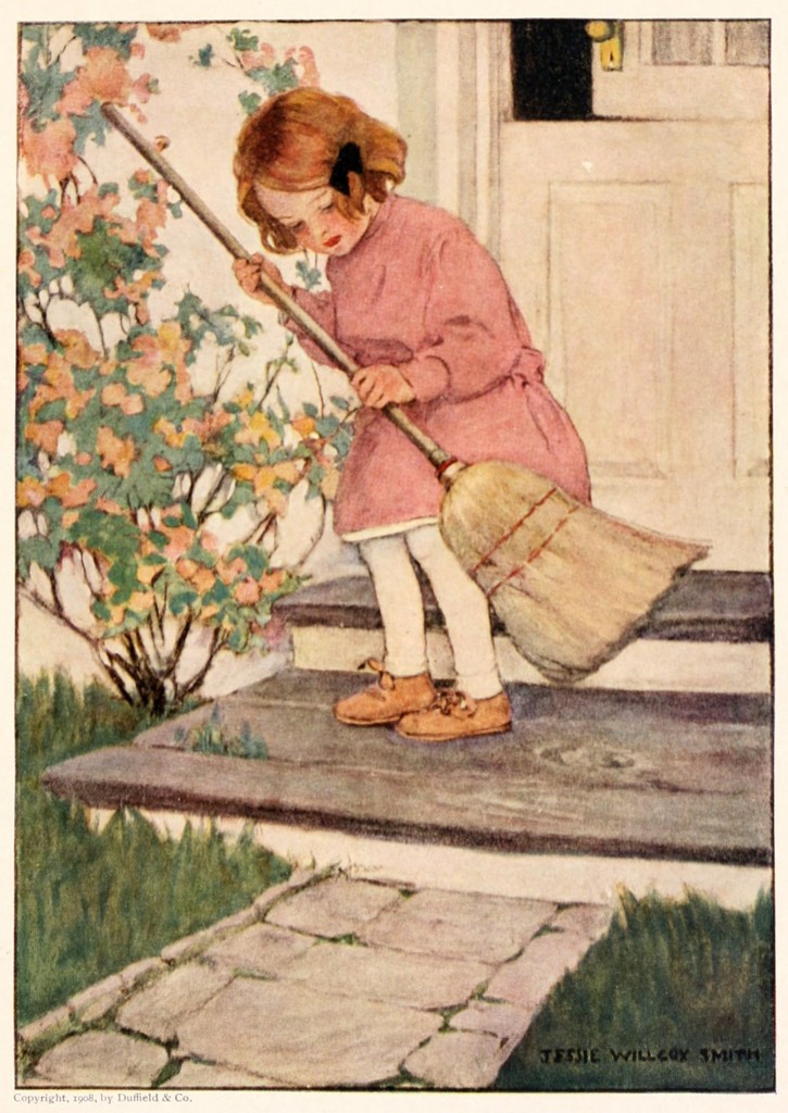 Girl Sweeping Doorsteps Illustration By Jessie Willcox Smith