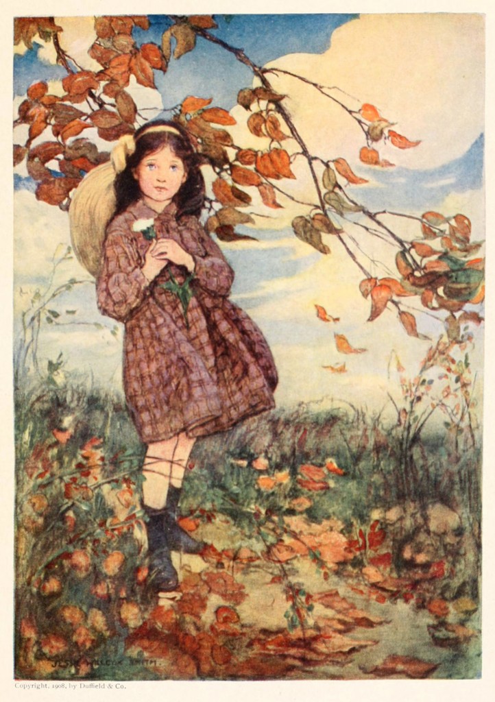 A Girl Walking In Fall Leaves Illustration By Jessie Willcox Smith