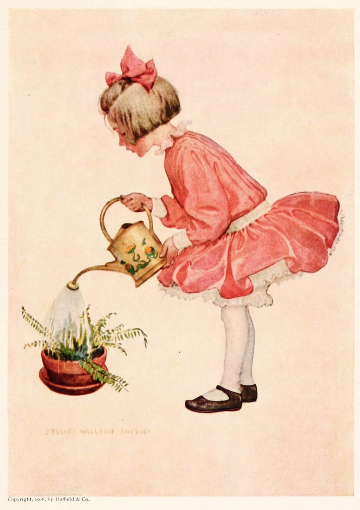 A Girl Watering Her Fern - Illustration By Jessie Willcox Smith