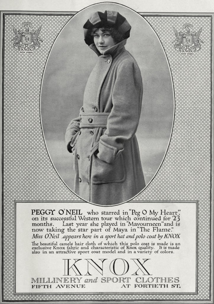 Knox Hat Advertisement with Peggy O'Neil circa 1917
