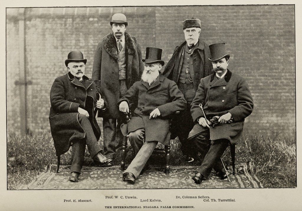 Photograph of the International Niagra Falls Commission, E. Mascart, W. C. Unwin, Lord Kelvin, Dr. Coleman Sellers and Col Turrettini