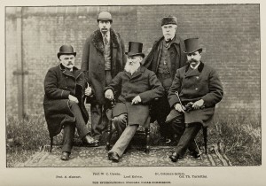 Photograph of the International Niagra Falls Commission, E. Mascart, W. C. Unwin, Lord Kelvin, Dr. Coleman Sellers and Col Turrettini