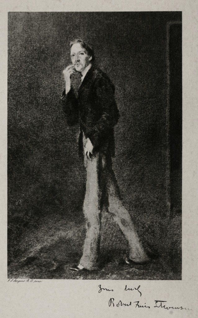 Full Length Portrait of Robert Louis Stevenson with his Signature