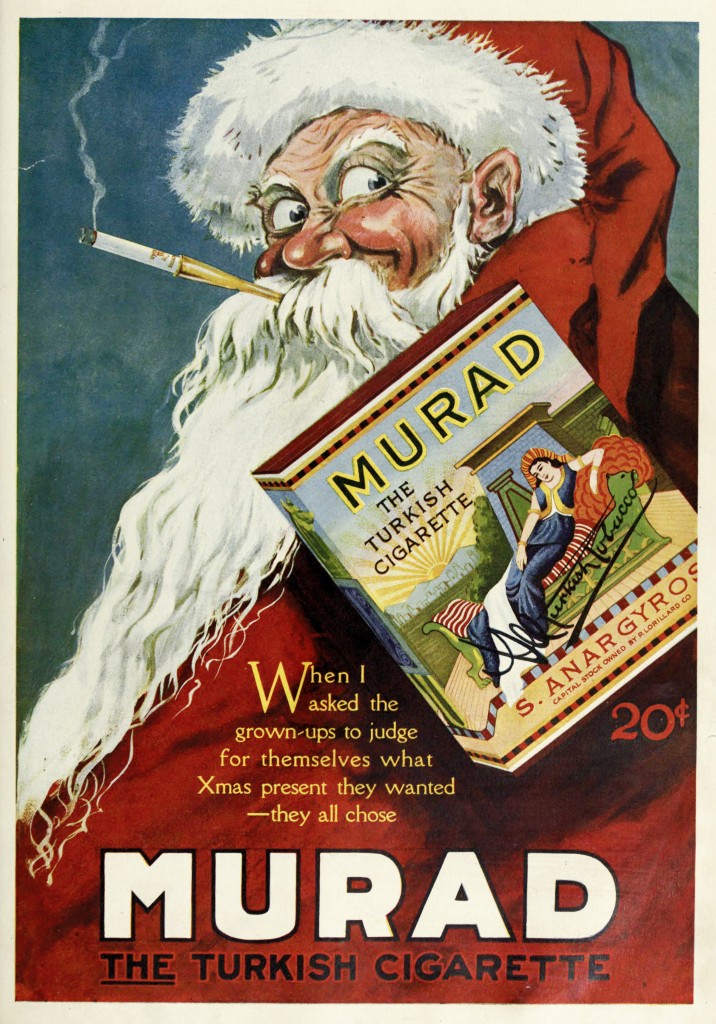 Santa Smoking Murad Cigarette Advertisement circa 1919