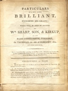 Sharp, Son and Kirkup Diamond Auction Announcement for February 18, 1802