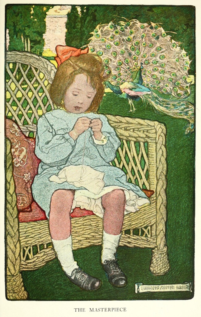 The Masterpiece - Girl Sewing Illustration by Elizabeth Shippen Green