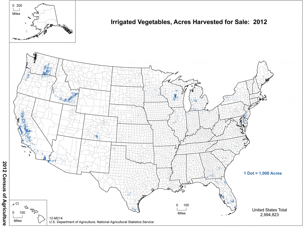 Map: 2012 United States Top Irrigated Vegetable Producing Areas