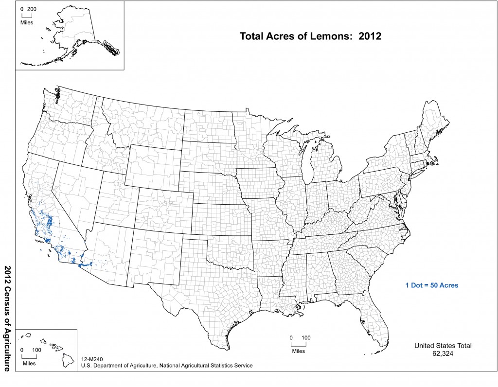 Map: 2012 United States Top Lemon Producing Areas