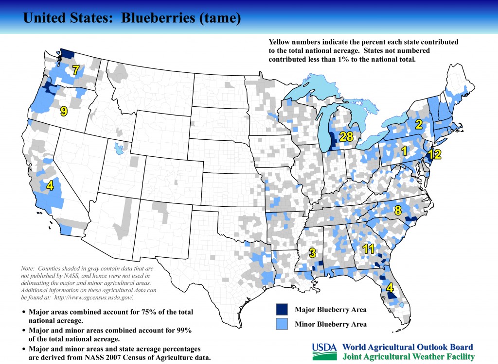 Map: United States Top Blueberry Producing Areas and Growing Season