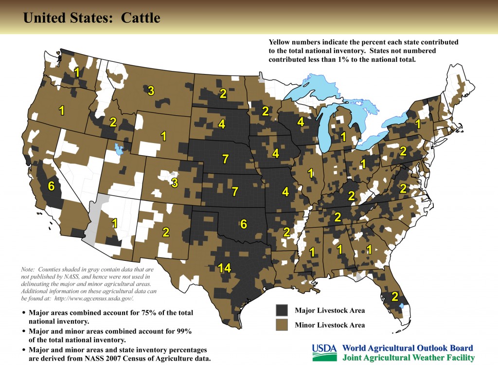 Map: United States Top Cattle Producing Areas
