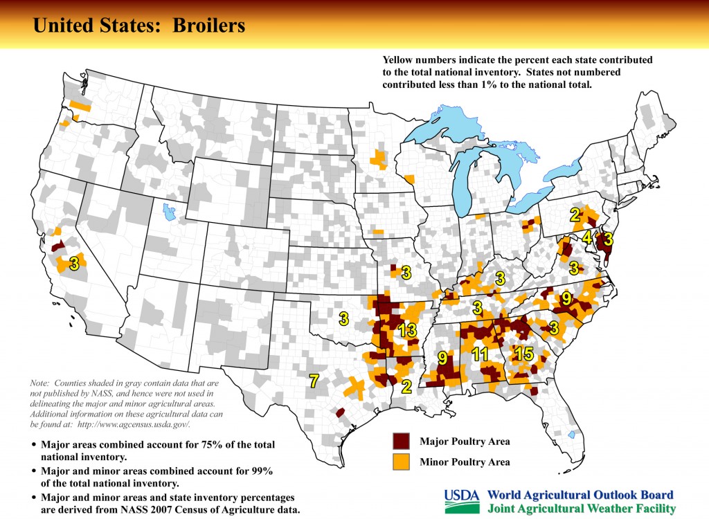 Map: United States Top Chicken (Broilers) Producing Areas