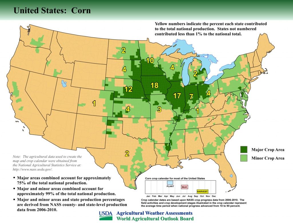 Map: United States Top Corn Producing Areas and Growing Season