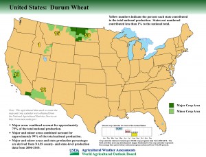 Map: United States Top Durum Wheat Producing Areas and Growing Season