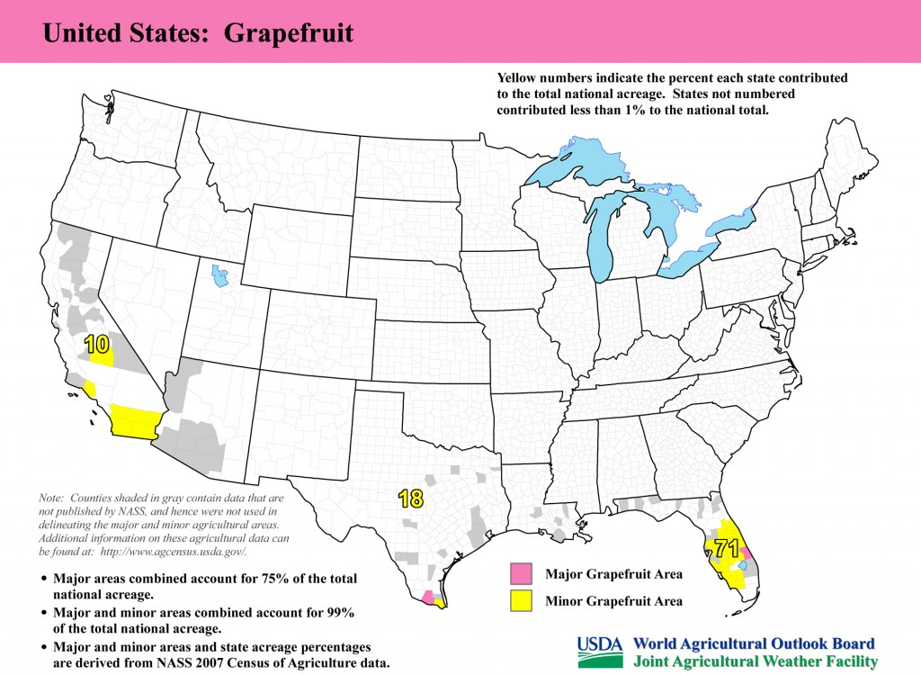 Map: United States Top Grapefruit Producing Areas and Growing Season