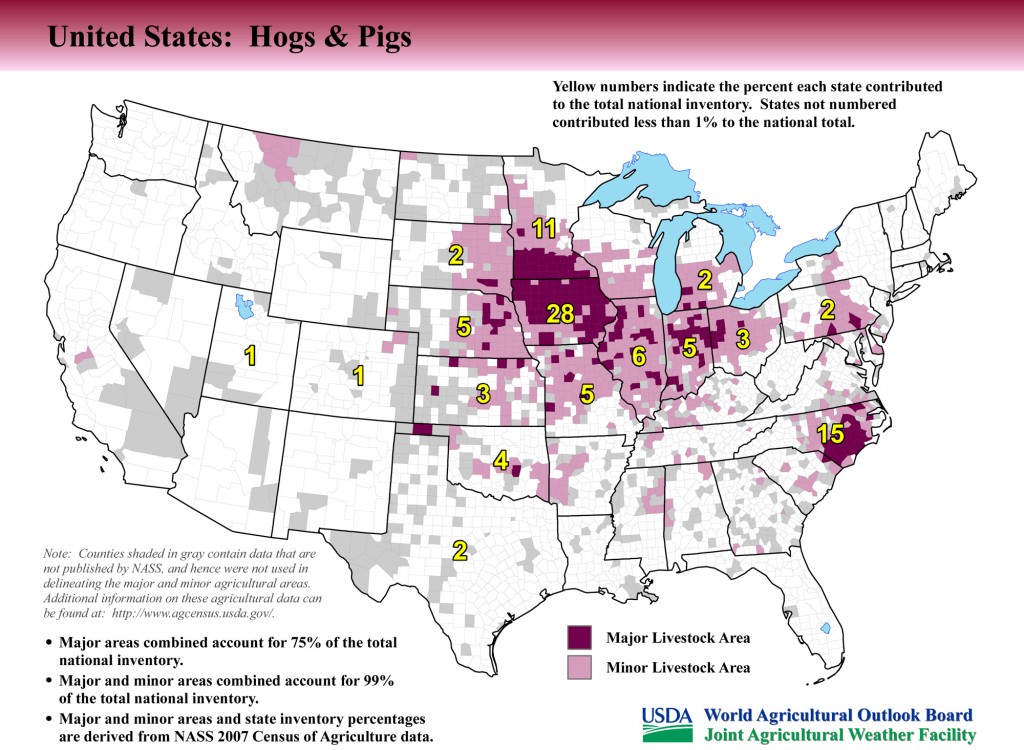 Map: United States Top Hog and Pig Producing Areas