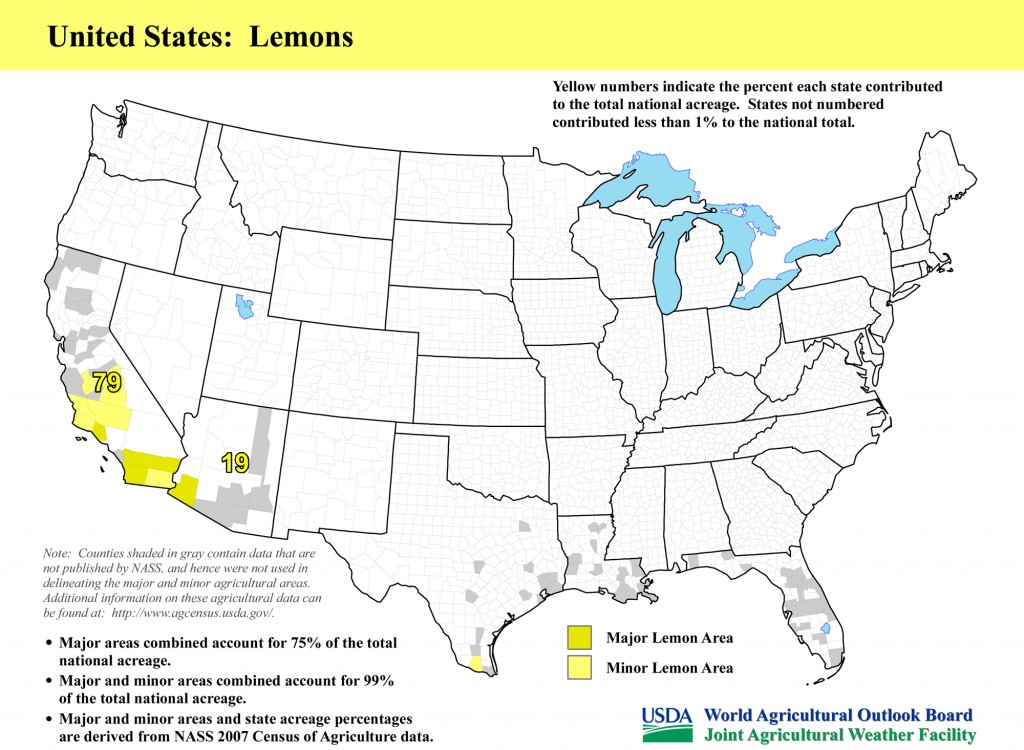 Map: United States Top Lemon Producing Areas and Growing Season