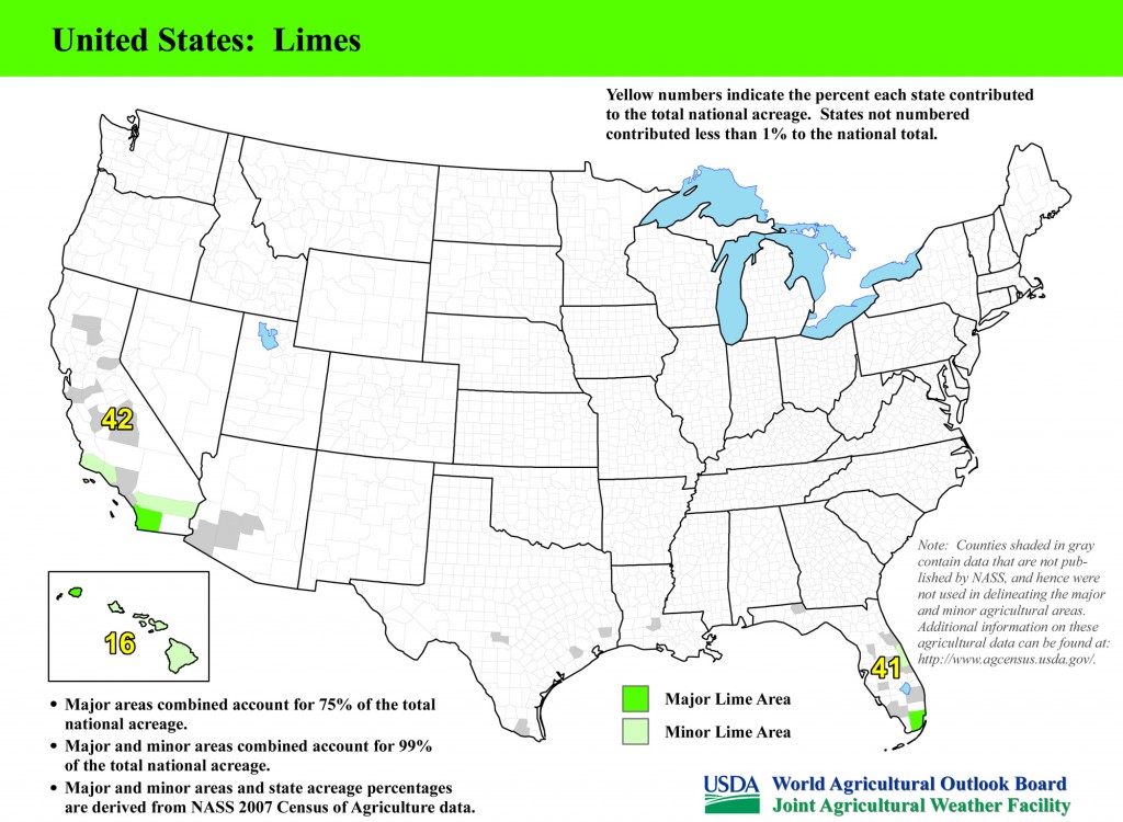 Map: United States Top Lime Producing Areas and Growing Season