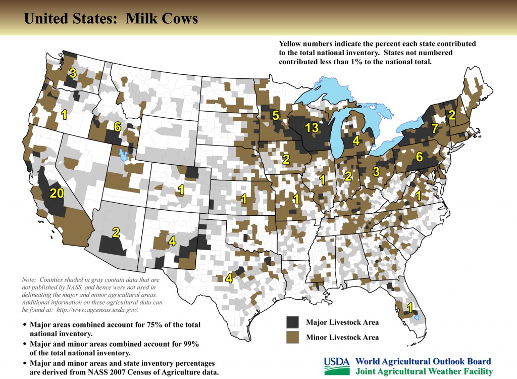 Map: United States Top Milk Cow Producing Areas