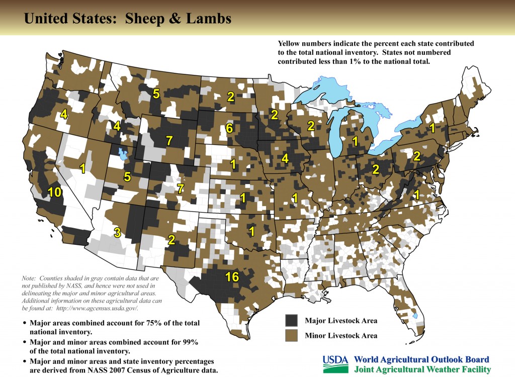 Map: United States Top Sheep and Lamb Producing Areas