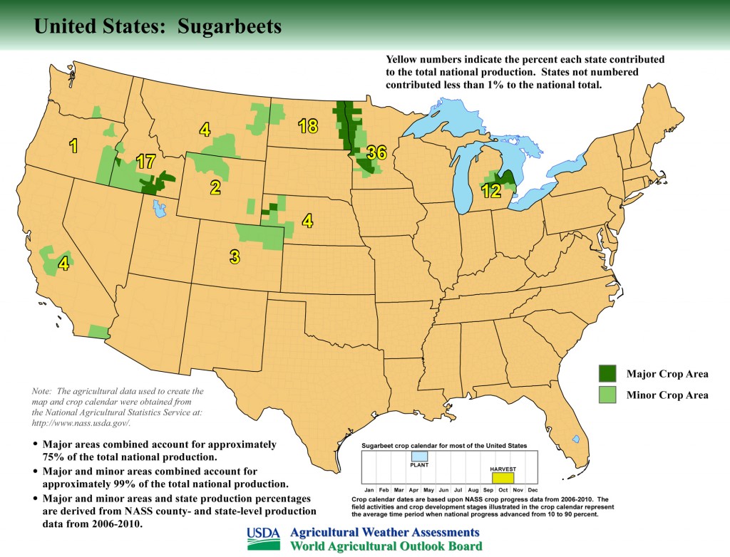 Map: United States Top Sugar Beet Producing Areas and Growing Season