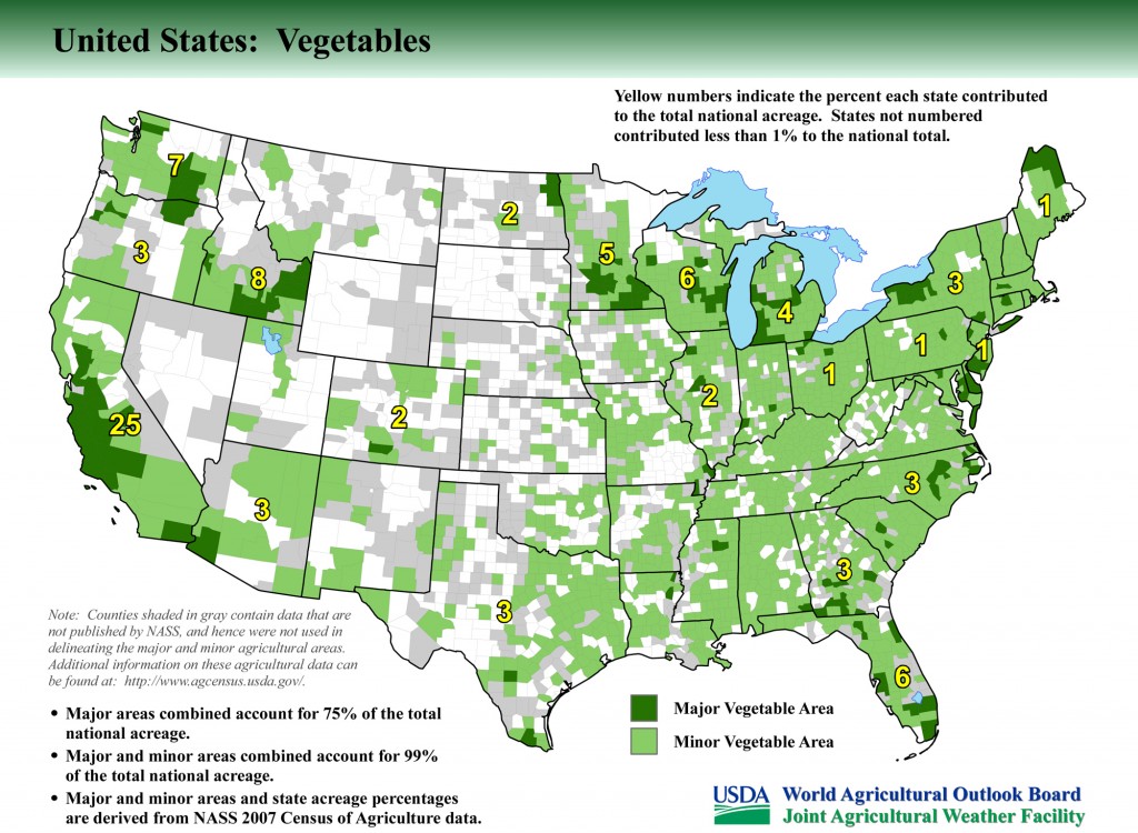 Map: United States Top Vegetable Producing Areas and Growing Season