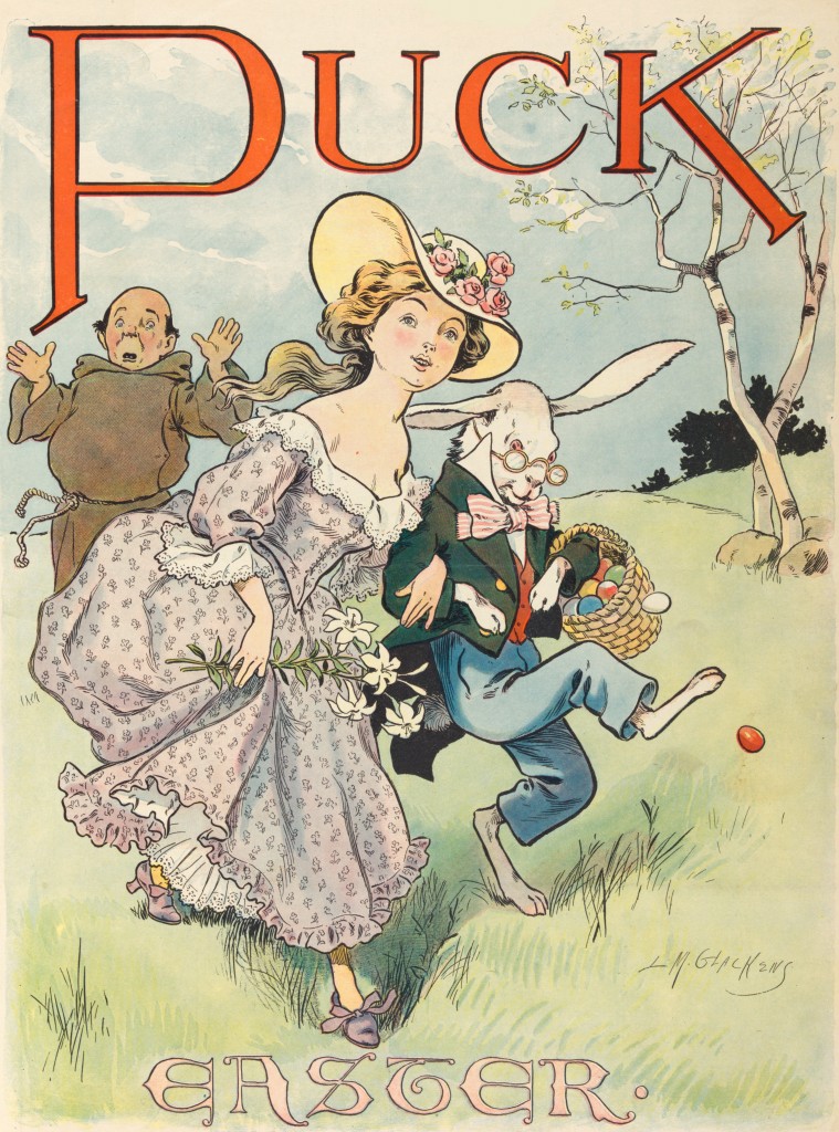 Easter Bunny, Woman And Monk - Puck Illustration By Louis Glackens Circa 1902