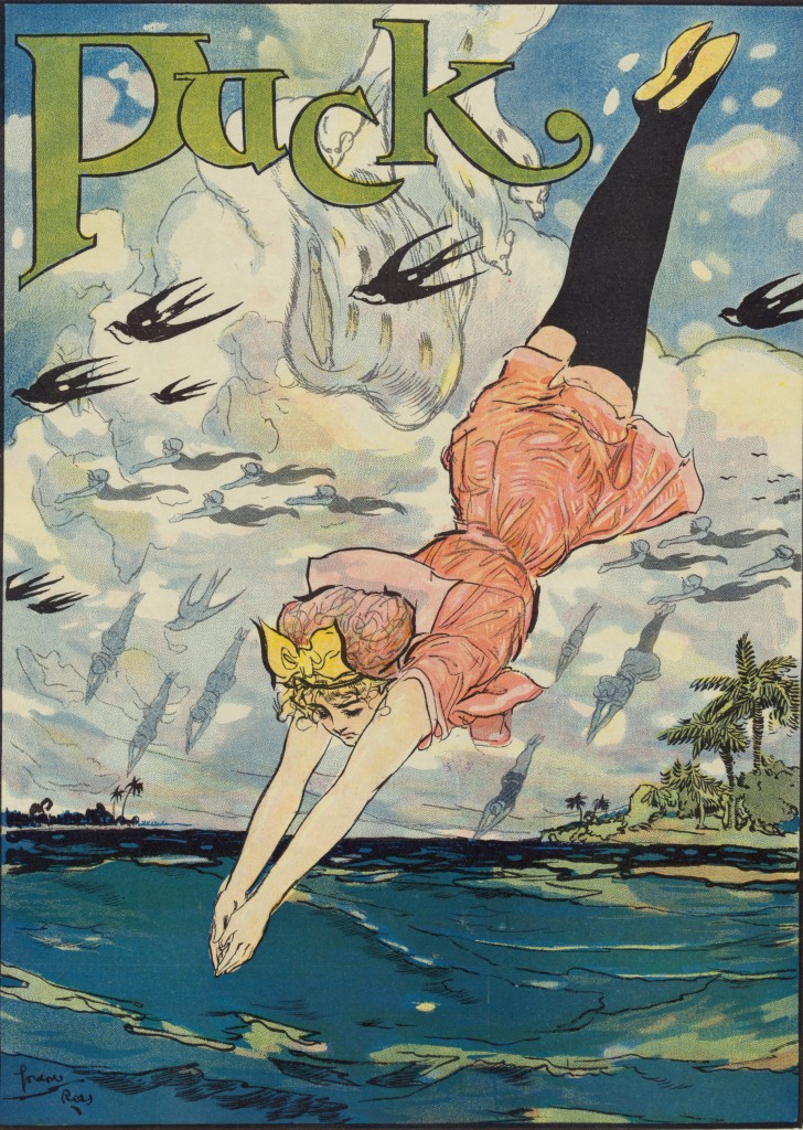 Migration Of The Bathing Girl - Puck Magazine Illustration By Gordon Ross circa Jan 1911