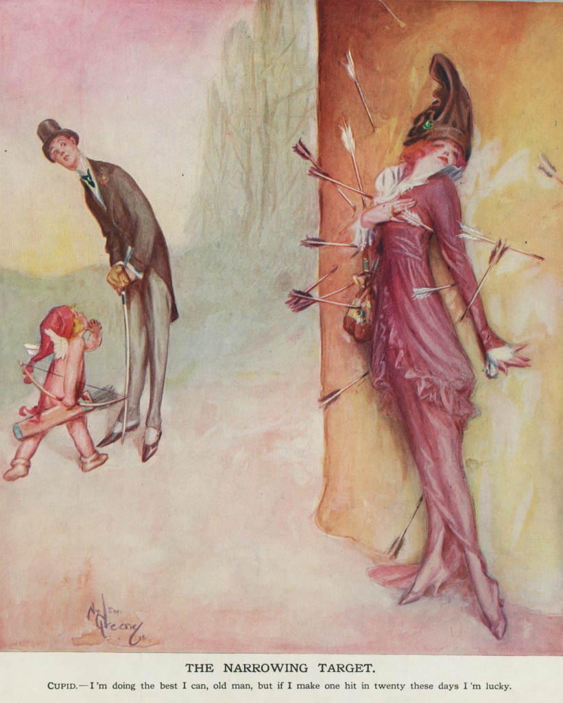 Valentine Cupid, Man and Woman - Puck Illustration By Nelson Greene Circa Feb 1914