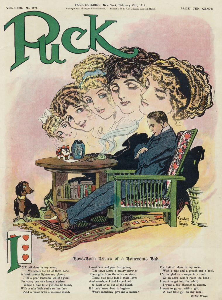 Valentine Lonesome Lad - Puck Illustration By Gordon Ross Circa Feb 1911
