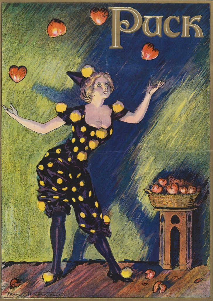 Valentine Woman Juggling Hearts - Puck Magazine Illustration By Frank Nankivell Circa Feb 1911