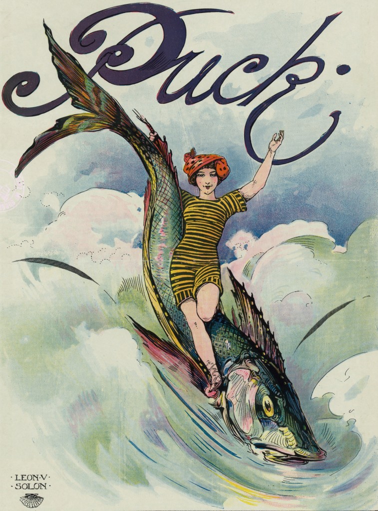Woman Surfing On A Fish - Puck Magazine Illustration By Leon V Solon Circa June 1911