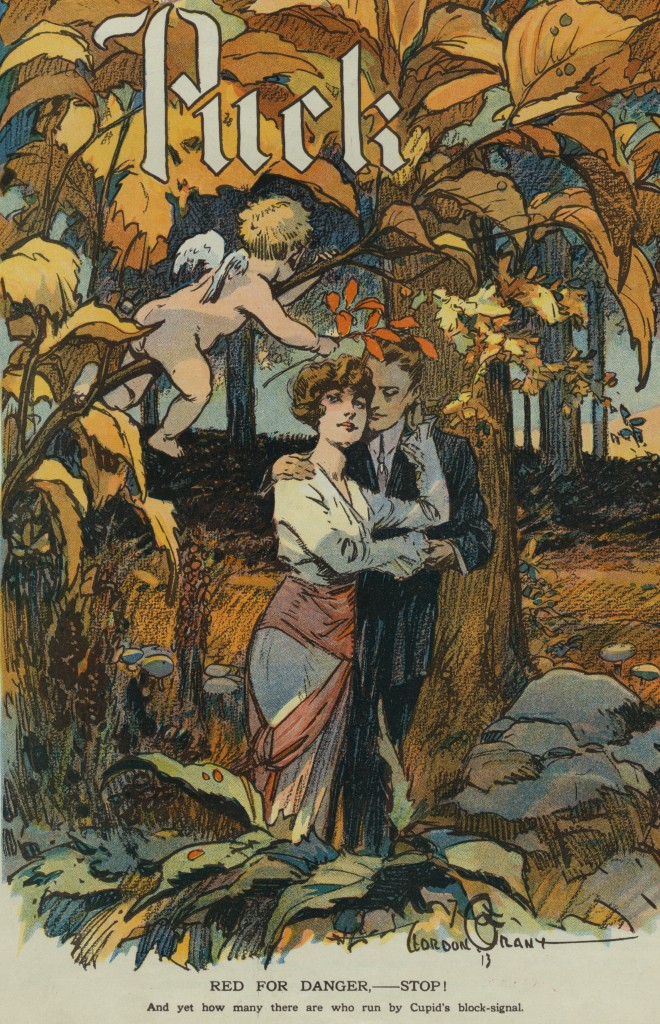 Cupid and a Couple - Illustration from Puck Magazine circa 1913 by Gordon Grant