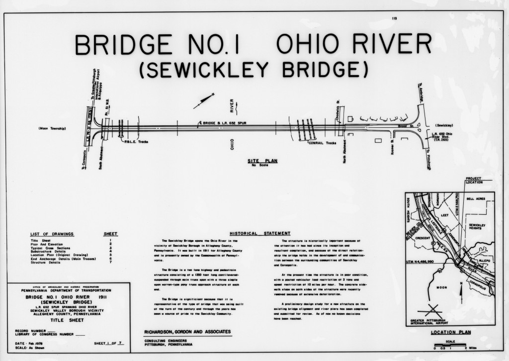 Sewickley Bridge No 1 - 1911 to 1980 - Old Bridge Drawing