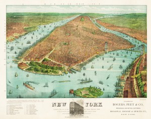 Bird's Eye View of New York circa 1879 by Currier and Ives
