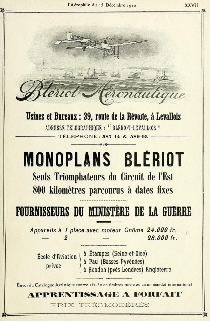 Bleriot Airplane Ad 1910 with Aircraft Price